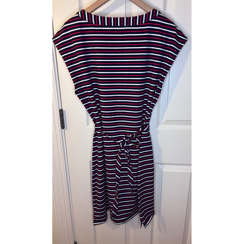 Tommy Hilfiger Striped Lace Up Sheath Dress Navy Red White Large - Picture 3 of 4